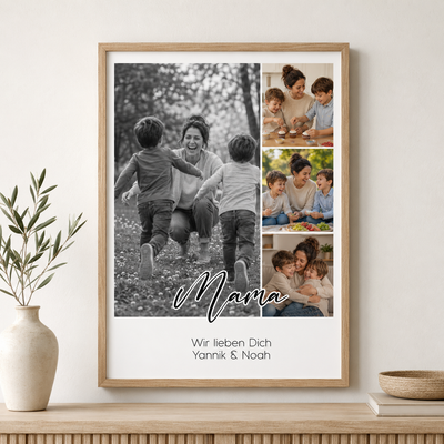 Personalisiertes Fotoposter für Mama mit 4 Fotos & Wunschtext