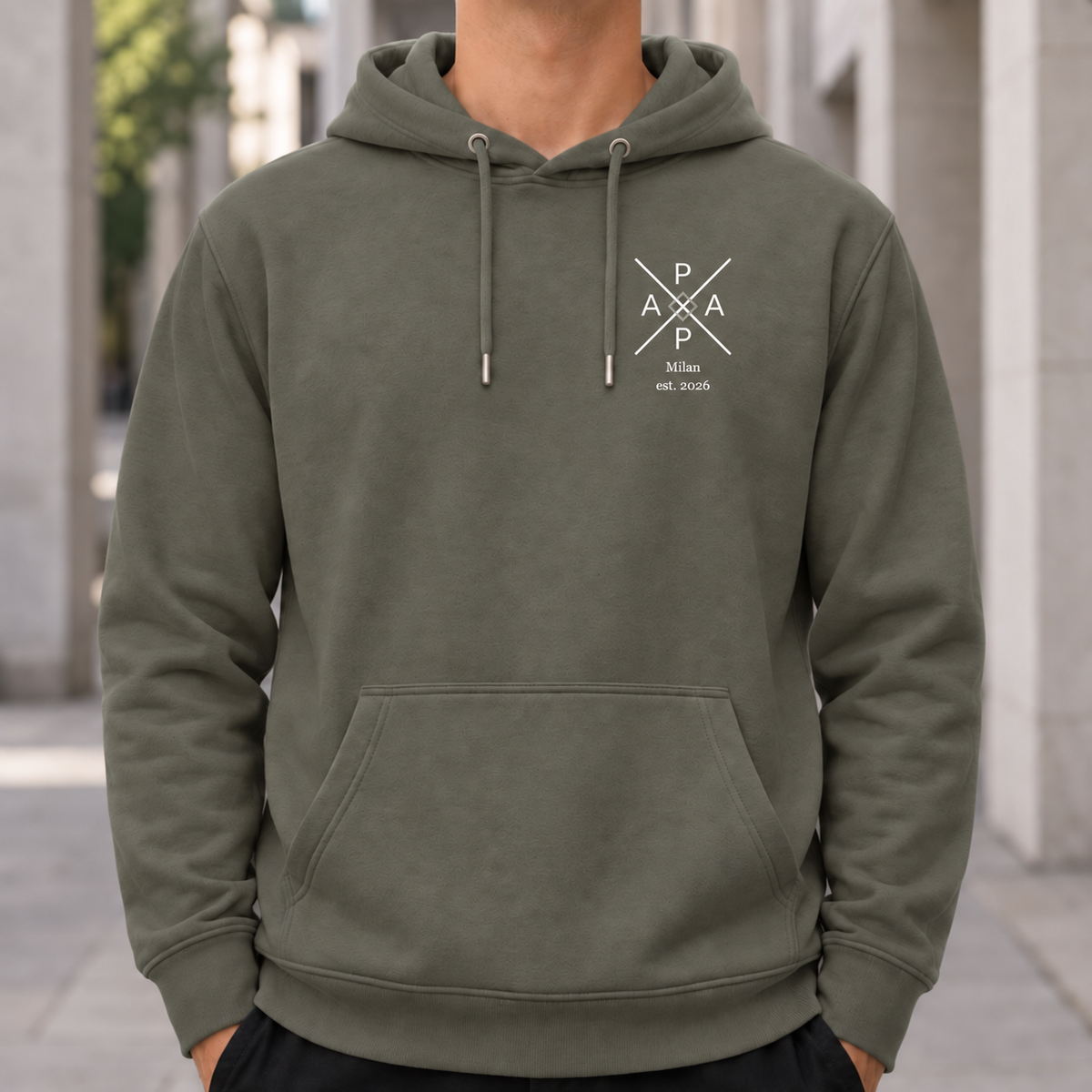 Personalisierter Papa Hoodie in Khaki mit Kreuzdesign