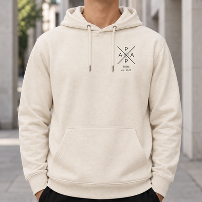 Personalisierter Papa Hoodie in Natural mit Kreuzdesign