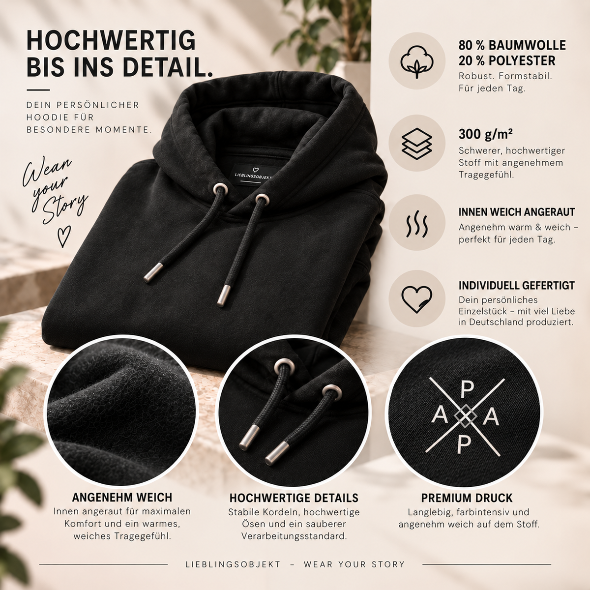 Personalisierter Papa Hoodie – Material, Verarbeitung und Druckqualität