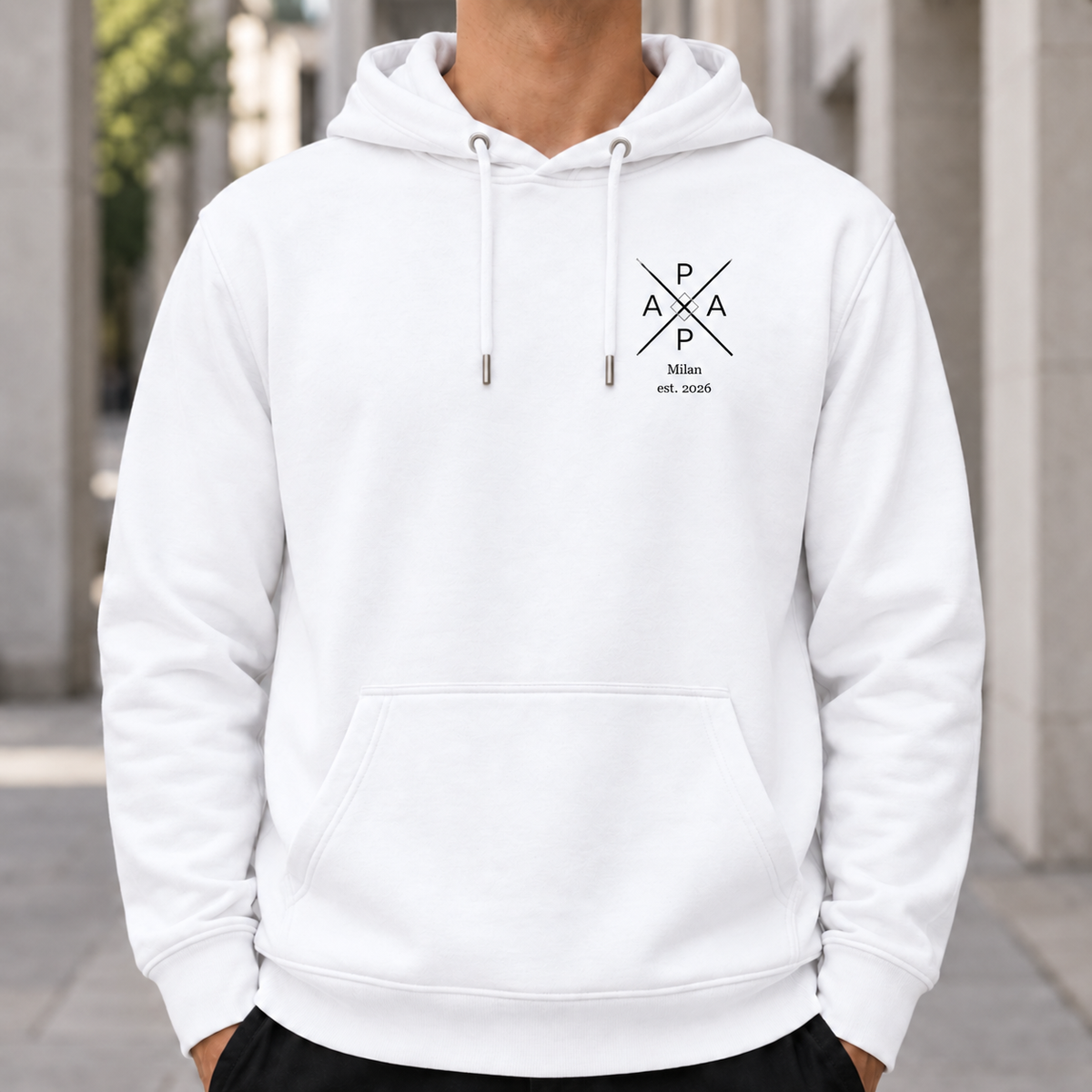 Personalisierter Papa Hoodie in Weiß mit Kreuzdesign