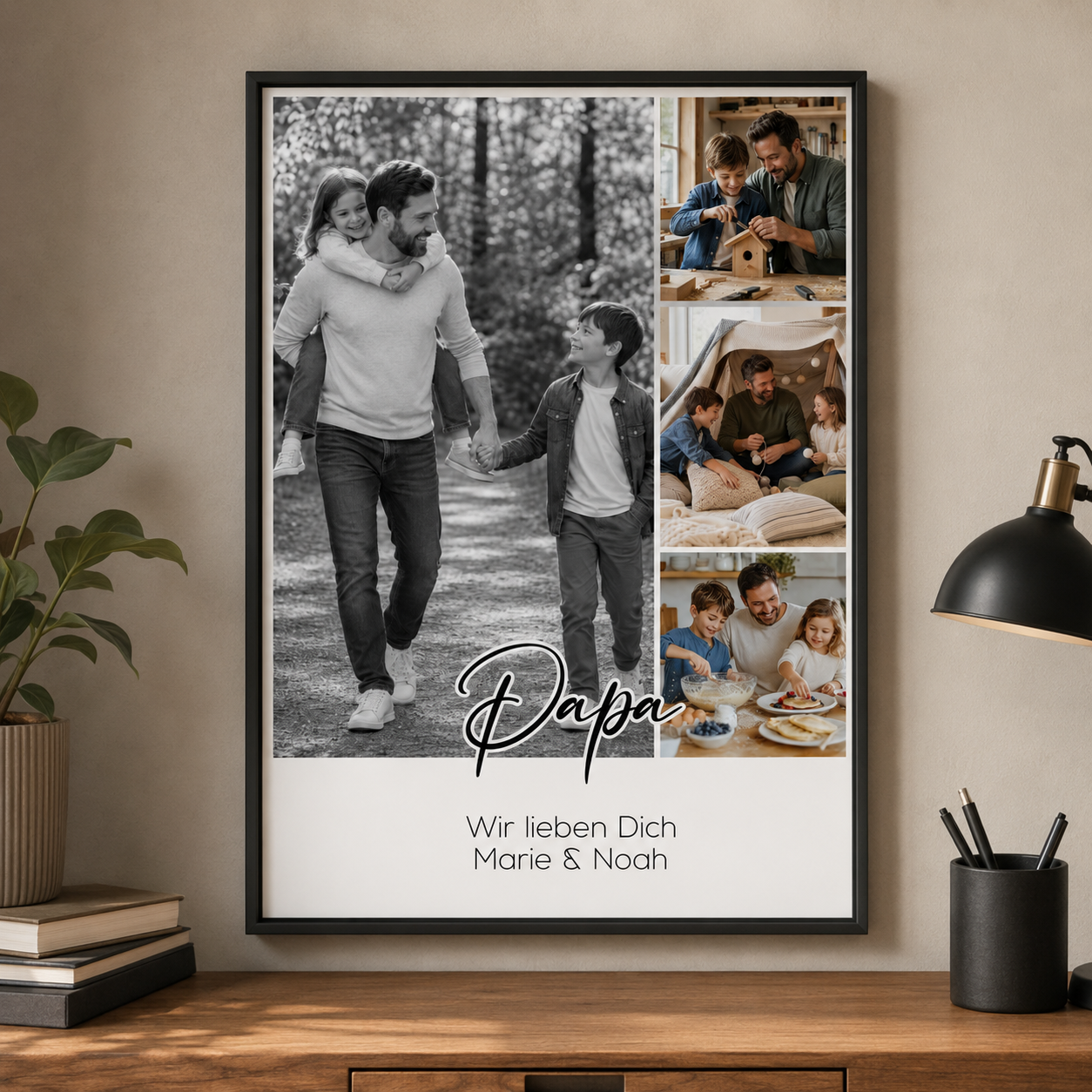 Personalisiertes Fotoposter für Papa mit 4 Fotos & Wunschtext