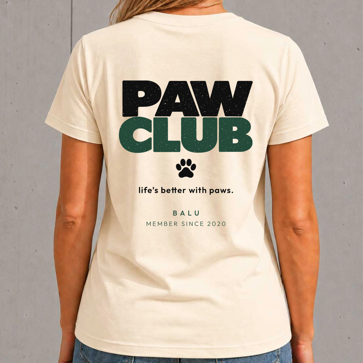Natural PAW CLUB Damen T-Shirt – personalisierter Rückenprint