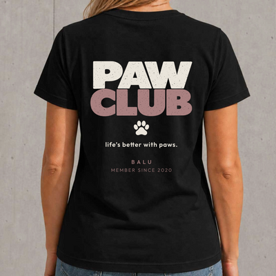Schwarzes PAW CLUB Damen T-Shirt – personalisierter Rückenprint