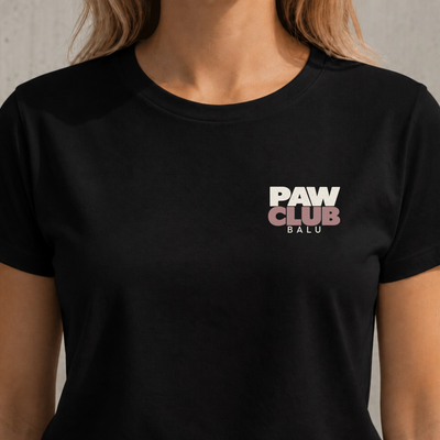 Schwarzes PAW CLUB Damen T-Shirt – personalisierter Frontprint