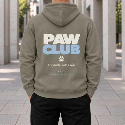Khaki PAW CLUB Herren Hoodie – personalisierter Rückenprint