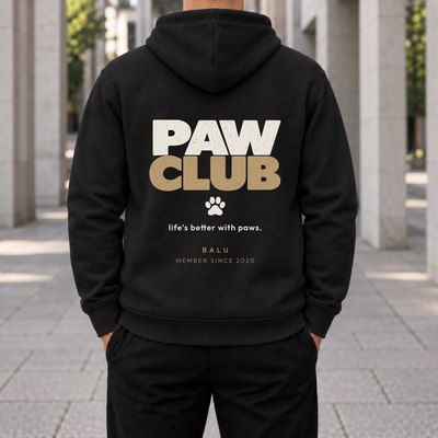 Schwarzer PAW CLUB Herren Hoodie – personalisierter Rückenprint
