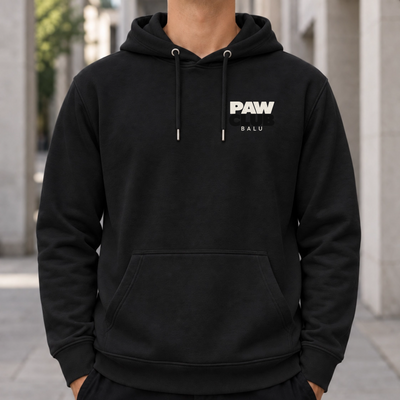 Schwarzer PAW CLUB Herren Hoodie – personalisierter Frontprint