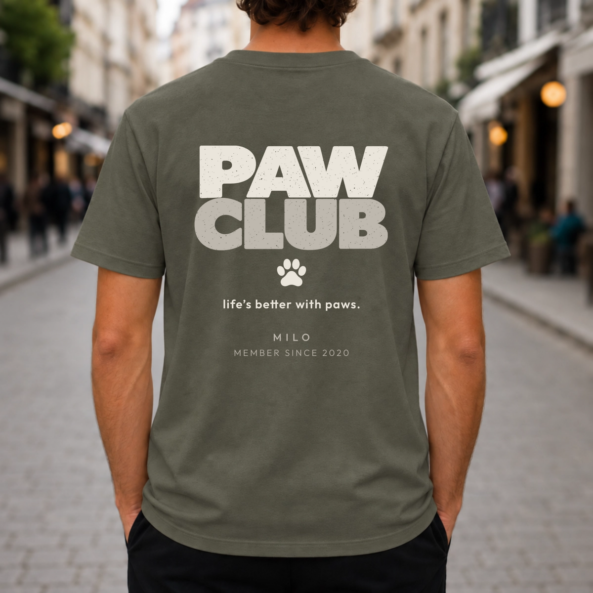Khaki PAW CLUB T-Shirt – personalisierter Rückenprint