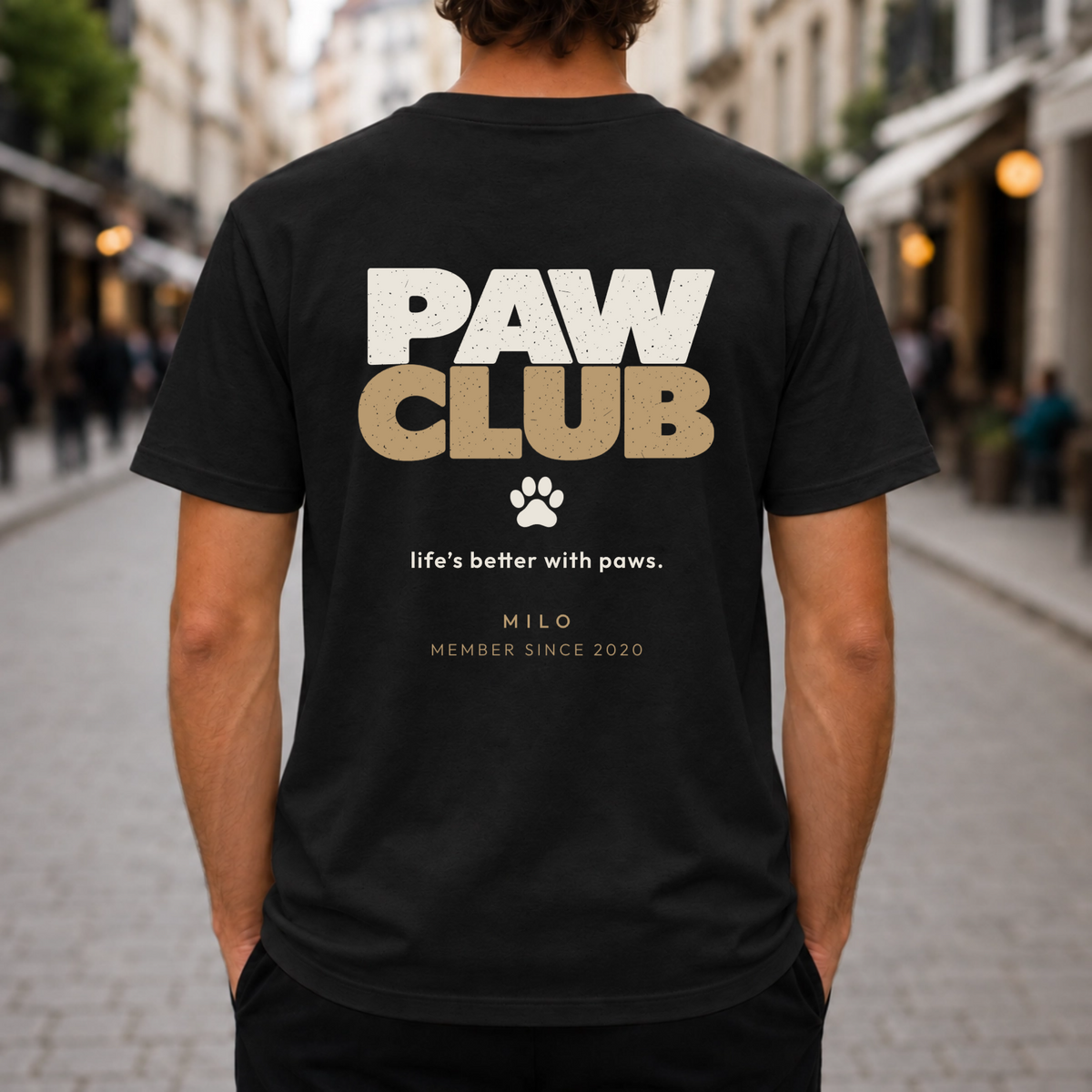 Schwarzes PAW CLUB T-Shirt – personalisierter Rückenprint