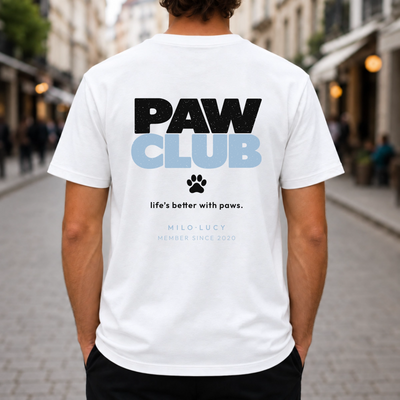 Weißes PAW CLUB T-Shirt – personalisierter Rückenprint