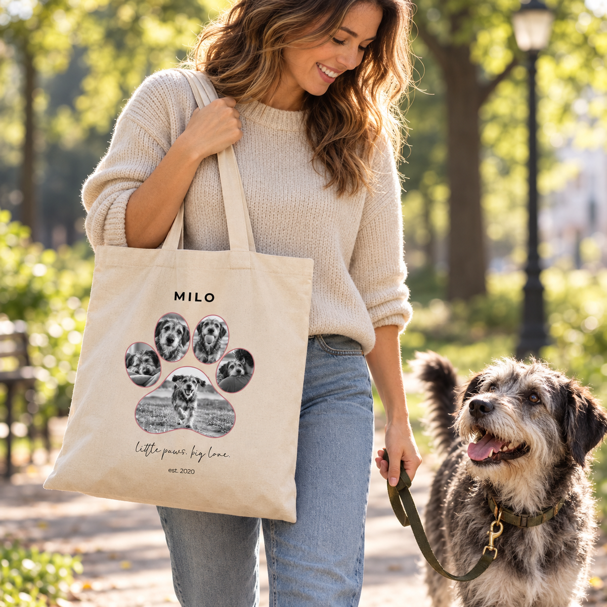 Personalisierte Haustier-Baumwolltasche mit fünf Hundefotos – Lifestylemotiv