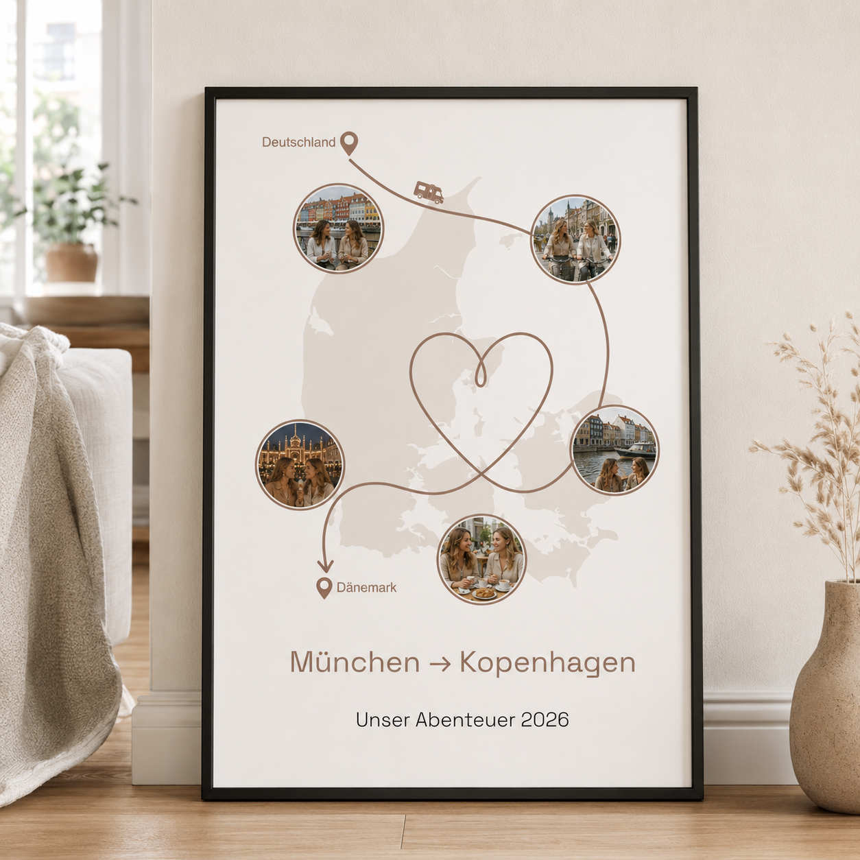 Personalisiertes Reiseposter mit Route & 5 Fotos