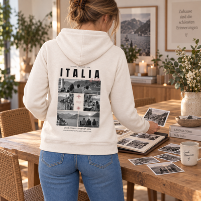 Personalisierter Reise Hoodie Damen mit 5 Fotos – Travel Archive
