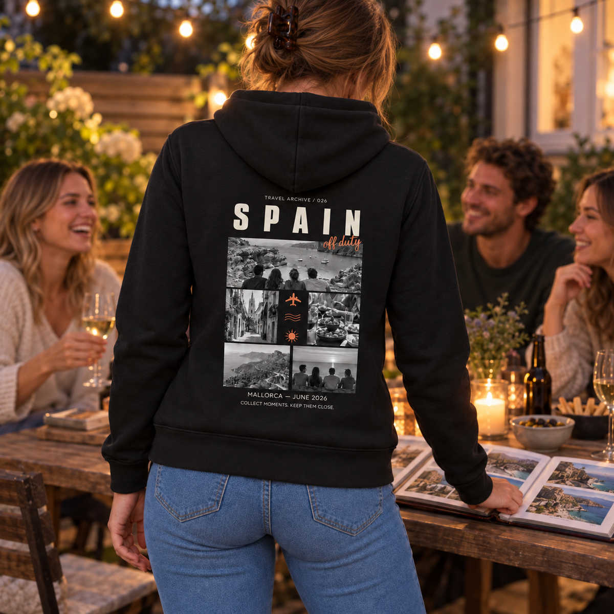 Personalisierter Reise Hoodie Damen mit 5 Fotos – Travel Archive
