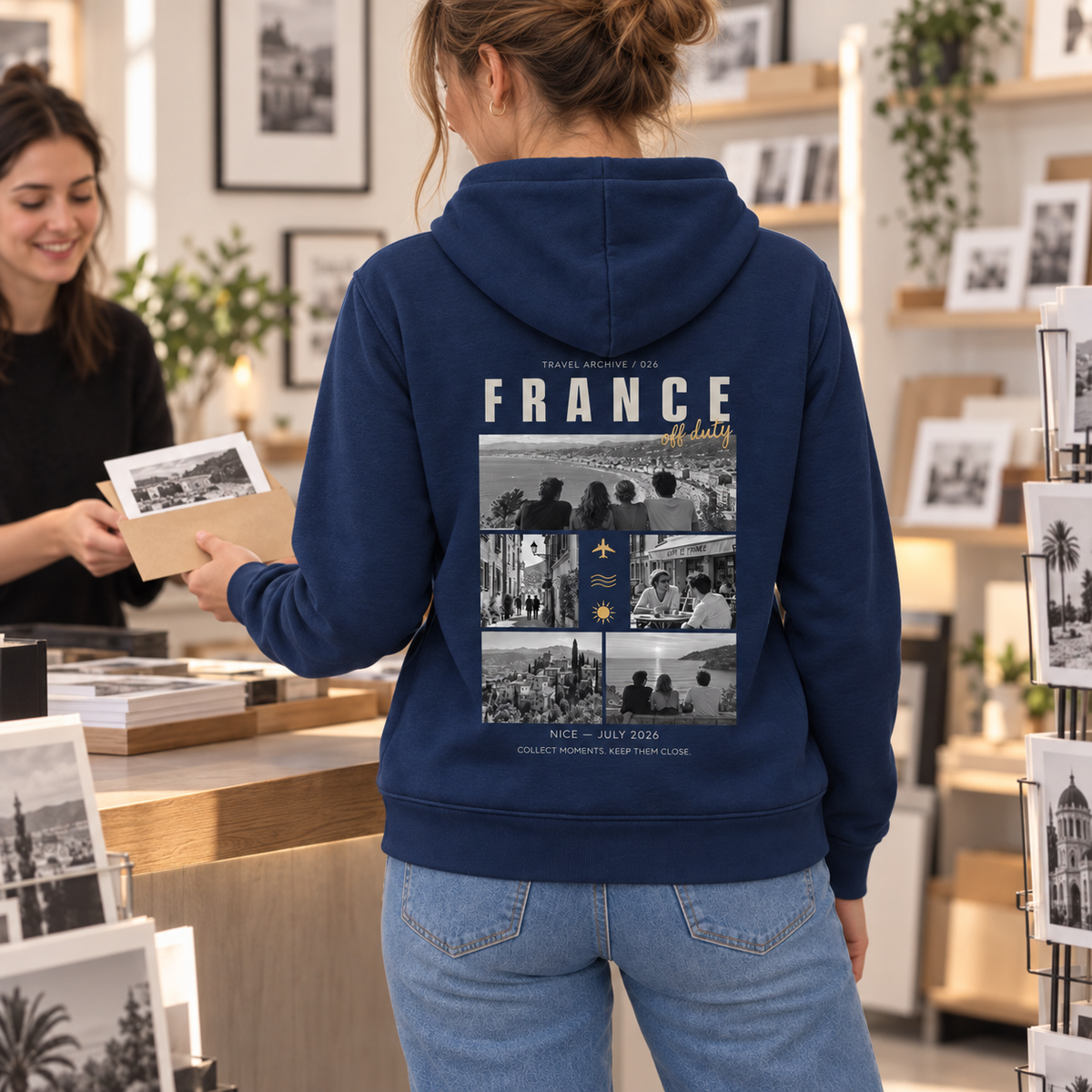 Personalisierter Reise Hoodie Damen mit 5 Fotos – Travel Archive